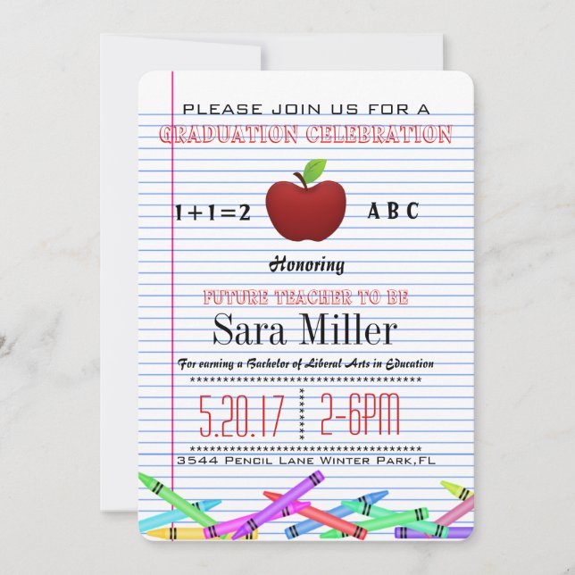 Jote Red Pomme Enseignant Invitation de graduation (Devant)