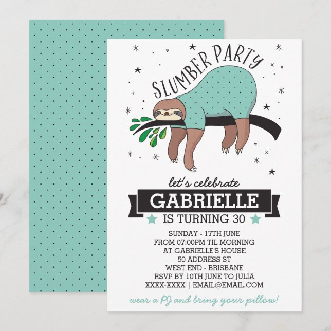 Jote Sloth Adult Stwood Party Invitation (Devant / Derrière)