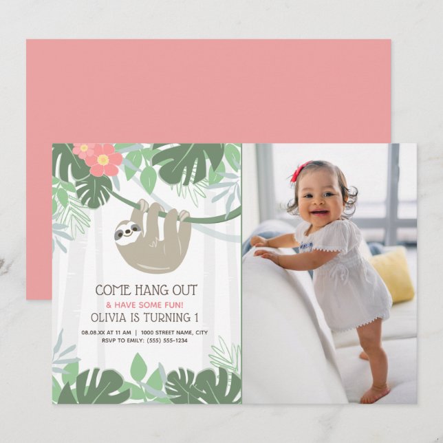 Jote Sloth Tropical Palm Feuilles Invitation d'ann (Devant / Derrière)