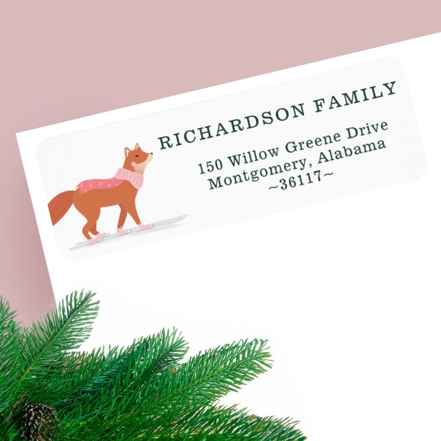 Jote Woodland Winter Fox Ice Skate Adresse (Cute Woodland Winter Fox Ice Skating Address Label)