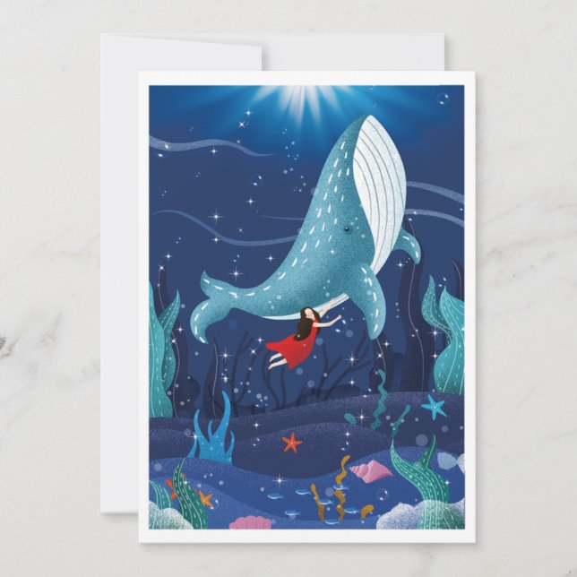 jouer avec baleine dans la carte de vacances mer (Devant)