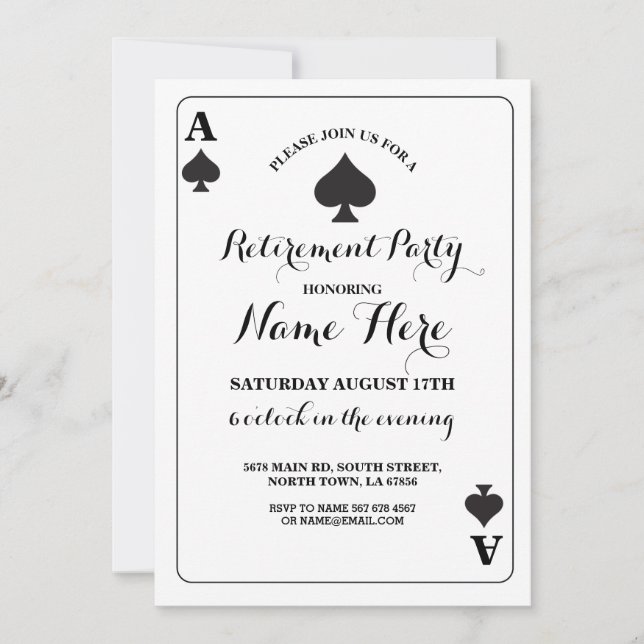 Jouer carte Ace of Spades Vegas Invitation de retr (Devant)