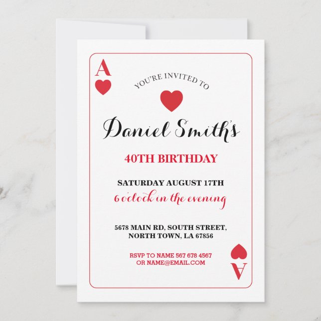 Jouer Carte Anniversaire Ace Vegas Invitation N'im (Devant)