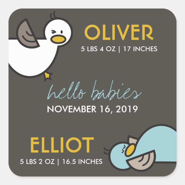 Jouer Cartoon Canards Twin Boys New Baby Stickers (Devant)