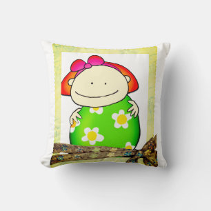 Jouer Fille oreiller Vert Fleurs Jaunes
