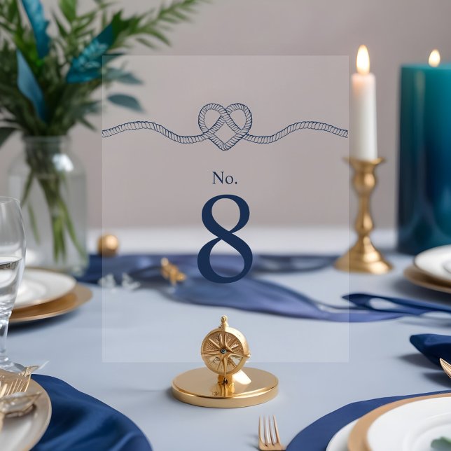 Jouer Le Coeur De La Corde Du Noeud Marine Nautiqu (Tying The Knot Rope Heart Nautical Navy & White Acrylic Sign)