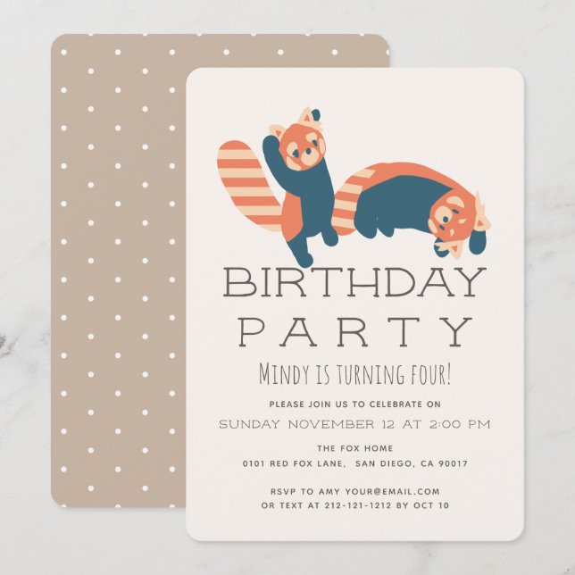 Jouer Red Pandas Anniversaire Fête Invitation (Devant / Derrière)