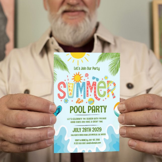 Jouer vert et bleu invitation de la piscine d'été (Créateur téléchargé)