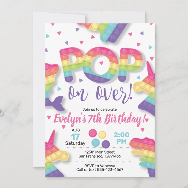 Jouet Fidget, Pop it, Invitation Fidget avec Pop I (Devant)