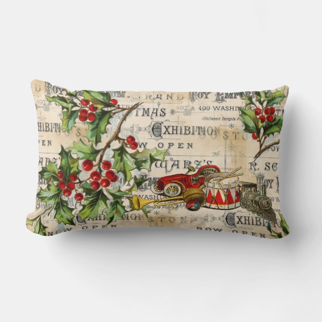 Jouets de Noël Vintage et Coussin Holly Lumbar (Recto)