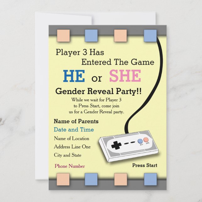 Joueur 3 Baby shower Invitation de révélation de s (Devant)