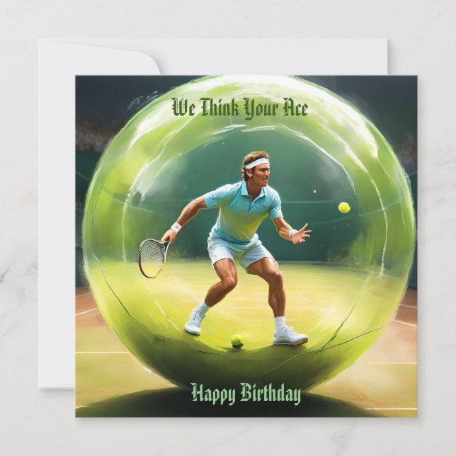 Joueur De Bal De Tennis Sur Court, Carte D'Anniver (Devant)