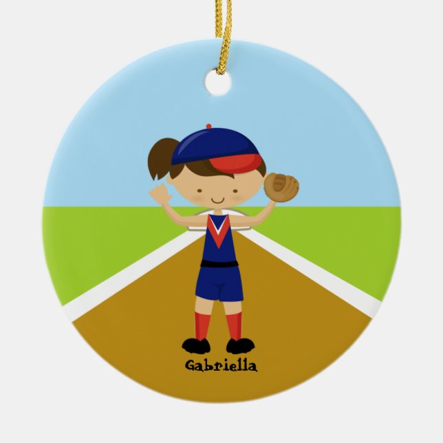 Joueur de base-ball mignon en ornement rouge et (Devant)