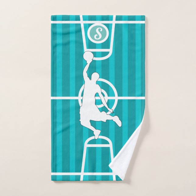 Joueur de basket-ball monogramme sur Green Blue Co (Serviette à main)