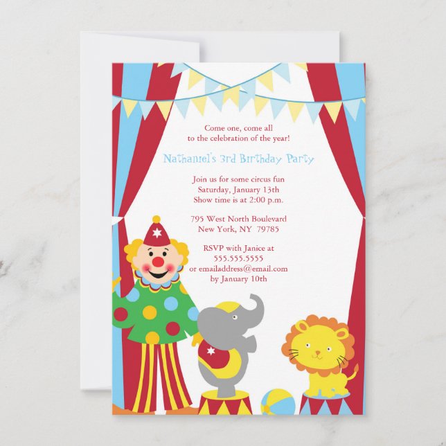 Joueur de cirque et invitation de fête d'anniversa (Devant)