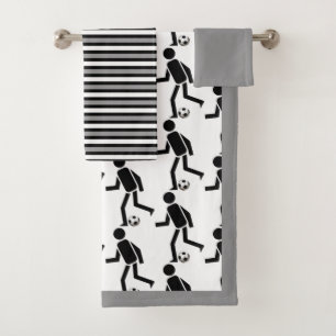 Joueur de football avec balle, noir gris rayures f