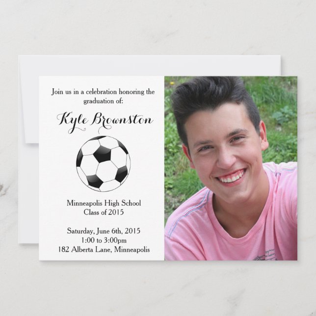 Joueur de soccer Graduation Party Photo Invitation (Devant)
