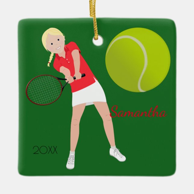 Joueur de tennis Blonde Keepsaké Ornement (Devant)