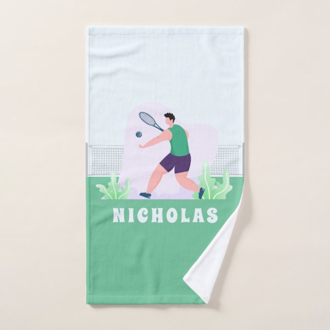 Joueur de tennis Silhouette Green Grass Kids Nom (Serviette à main)