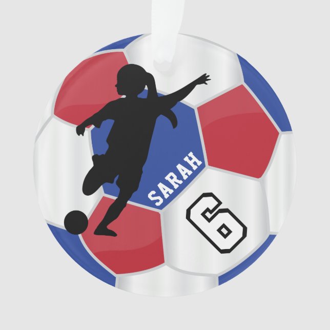 Joueuse de football ⚽ rouge, bleu, noir et blanc - (devant)