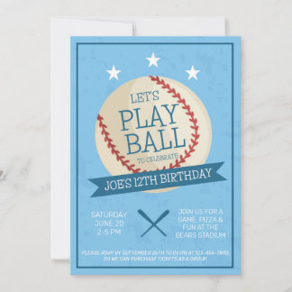 Jouons au Ball Blue Baseball Invitation d'annivers