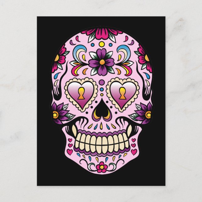 Jour de la carte postale crâne rose de sucre mort (Devant)