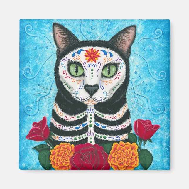Jour de la mort Chat sucre crâne Magnet d'art (Devant)