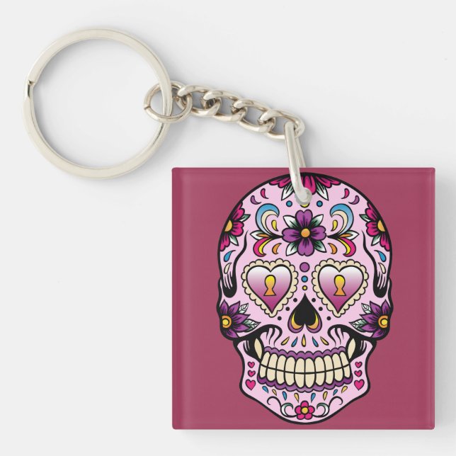 Jour de la mort Porte - clé crâne sucre rose (Devant)