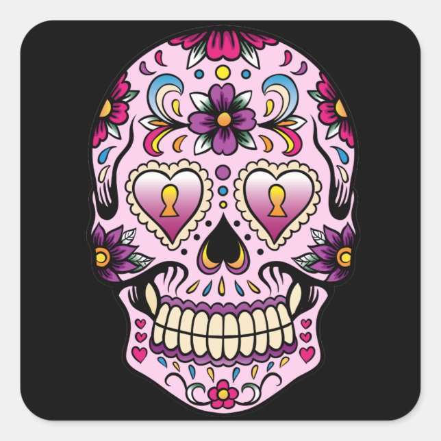 Jour de la mort Sticker crâne rose sucre (Devant)