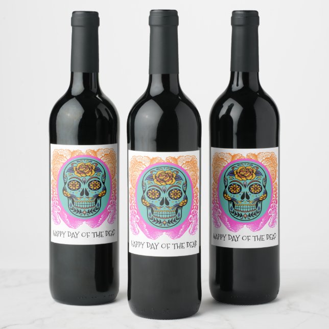 Jour De La Mort Sugar Skull Party Vin Étiquette (Bouteilles)
