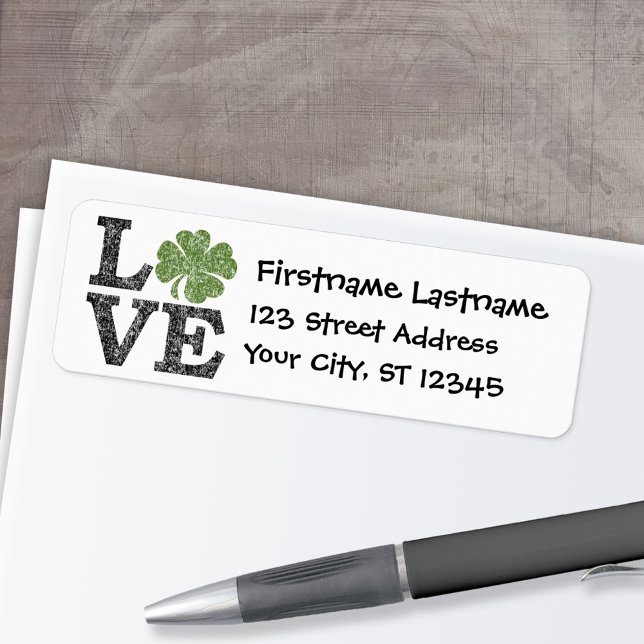 Jour de la Saint Patrick LOVE avec shamrock (Personalized Return Address Label)