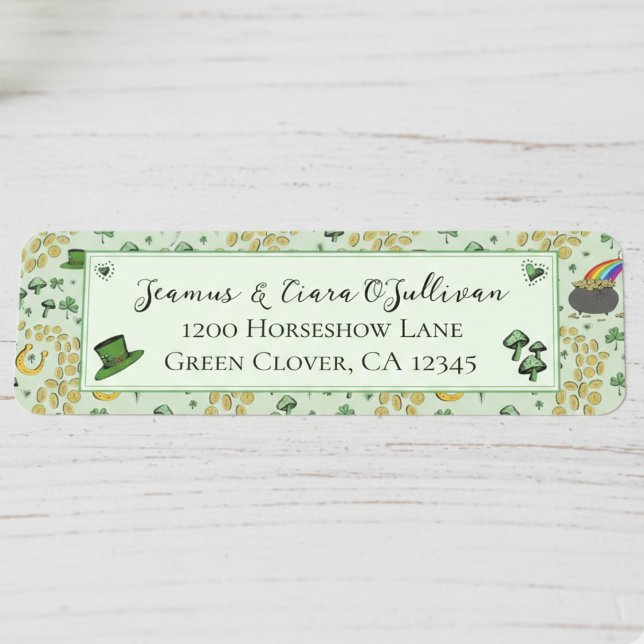 Jour de la Saint Patrick vert amusant Bénédictions (Irish Return Address Labels for St Patricks Day. Green Shamrock Four Leaf Clover, Good Luck Pattern)