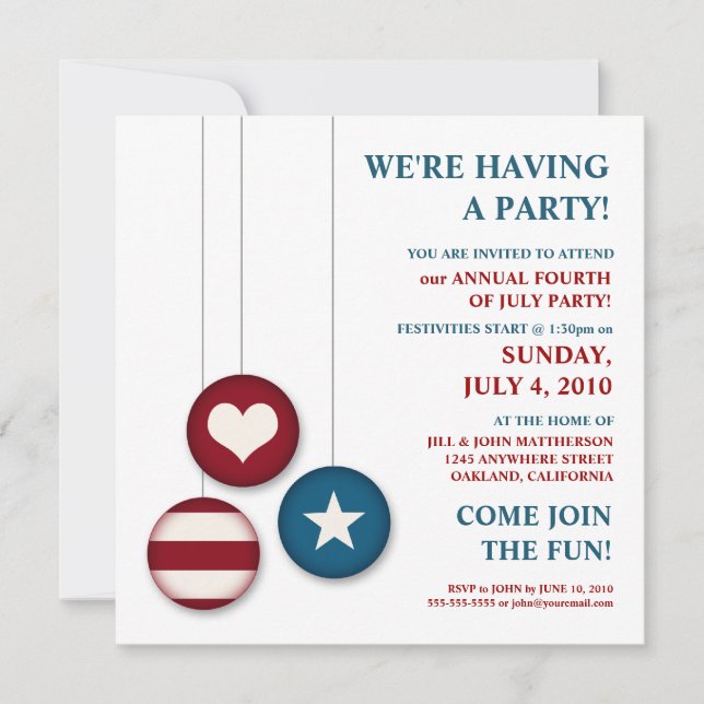 Jour de l'Indépendance 4 juillet| Invitations de p (Devant)