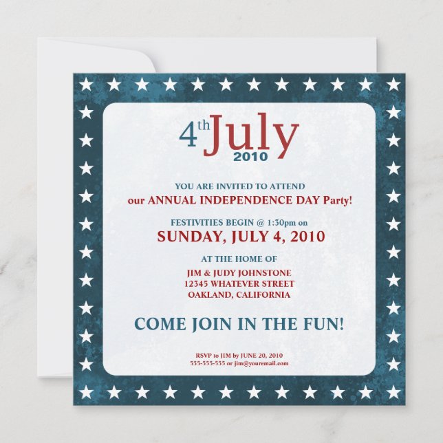 Jour de l'Indépendance 4 juillet| Invitations de p (Devant)