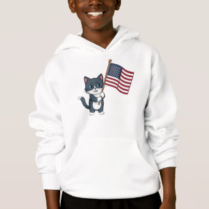 Jour de l'Indépendance Chat Gris Drapeau Américain