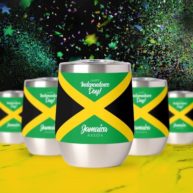 Jour de l'indépendance de la Jamaïque drapeau nati (Jamaican Independence Day August 6 Thermal Wine Tumbler Cover Photo)