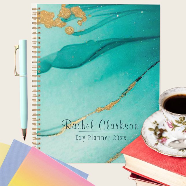 Jour De Marbré Turquoise Et Or Moderne (Créateur téléchargé)