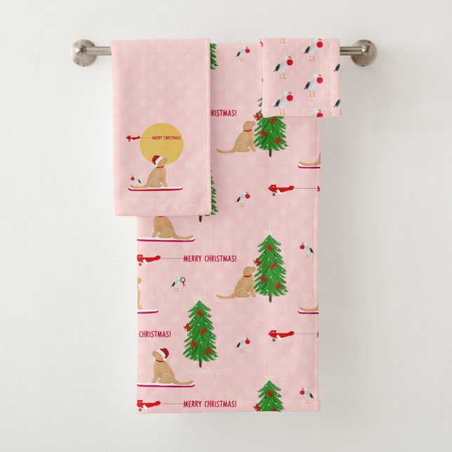 Jour de Noël d'or rideau de douche rose (En situation)