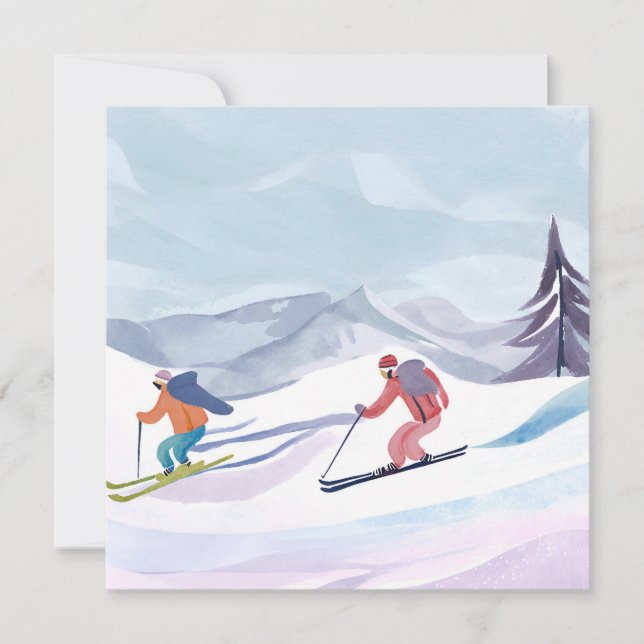 Jour de ski | Carte de montagne d'hiver à l'aquare (Devant)
