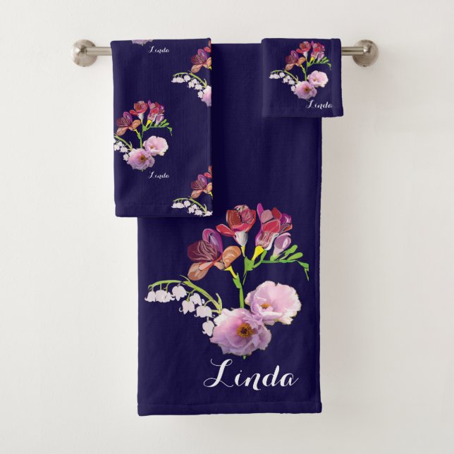 Jour des Mères Floral bleu Serviette de bain (En situation)