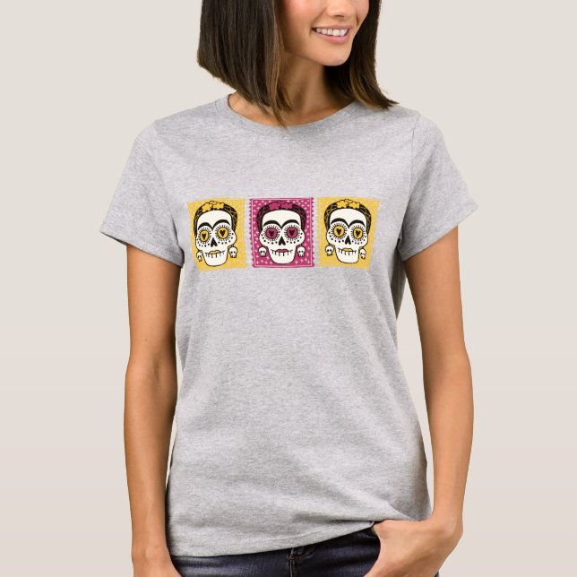 Jour des Morts Frida Kahlo Skulls T-shirt (Devant)