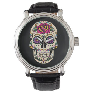 Jour du crâne mort de sucre avec la montre de ros