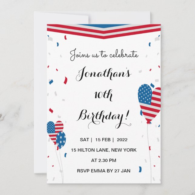 Jour du Président Anniversaire invitation USA Jeux (Devant)