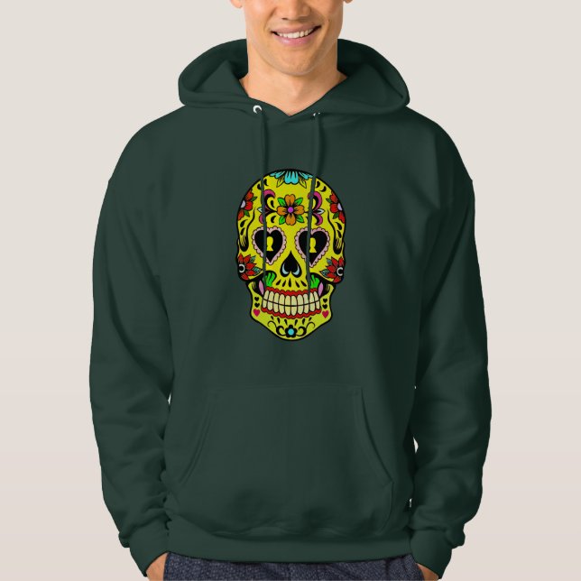 Jour du Sweat - shirt à capuche crâne jaune mort (Devant)