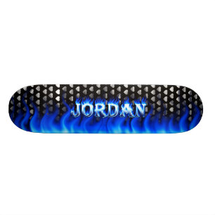 Jourdain skateboard bleu feu et flammes design.