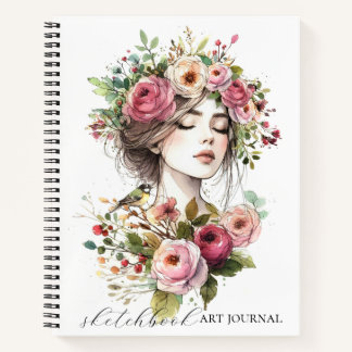 Journal Art Sketchbook Women with Roses-Wreath V02