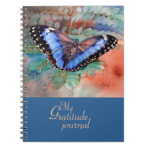 Journal bleu de gratitude d'aquarelle de Morpho