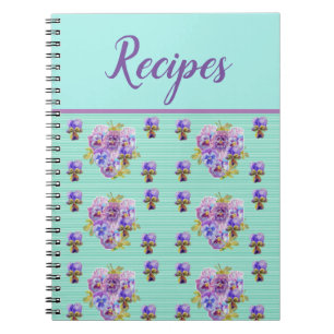 Journal Book Pansy Mint Aqua Recipe Vintage Floral