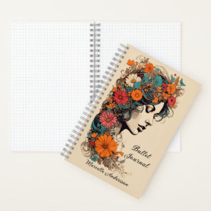 Journal Bullet Fille Rétro avec Fleurs dans les Ch