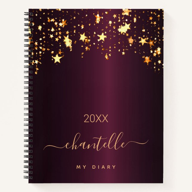 Journal Burgundy or stars monogramme nom moderne (Devant)